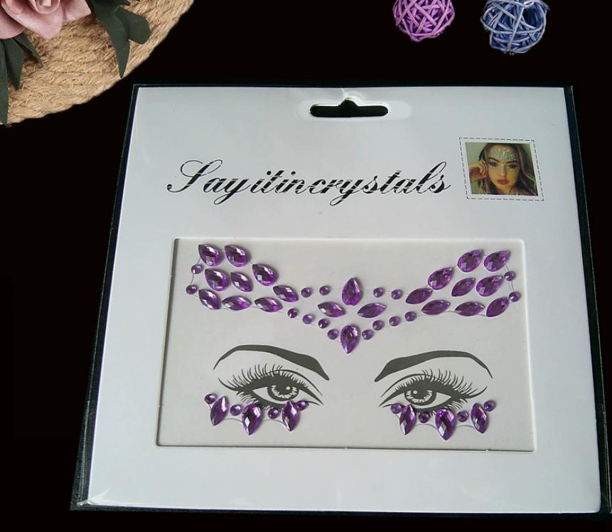 Glitter Crystal Face Stickers For Party Festival, Mermaid/Mixed Style, Random Colors & Shapes