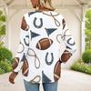 Women Plus Size Half Zip Round Neck Long Sleeve White Football Printed T Shirt