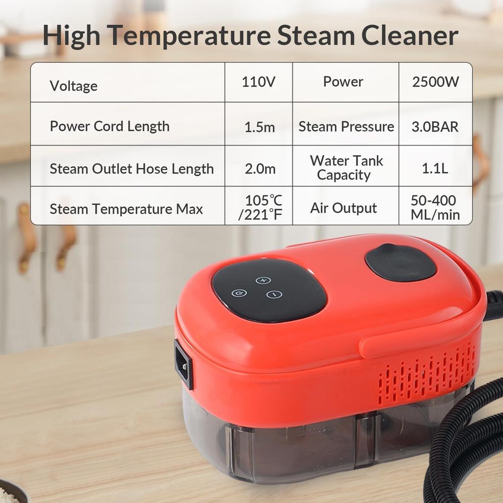 Přenosný parní čistič s výkonem 2500 W, vysokoteplotní parní čistič na odstraňování štěnic, parní čistič na matrace, čištění aut, pohovky, kuchyně