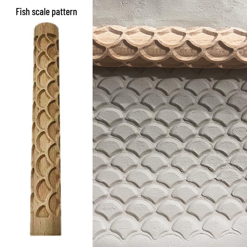 Wave Pattern Wooden Clay Roller for Pottery and Sculpture