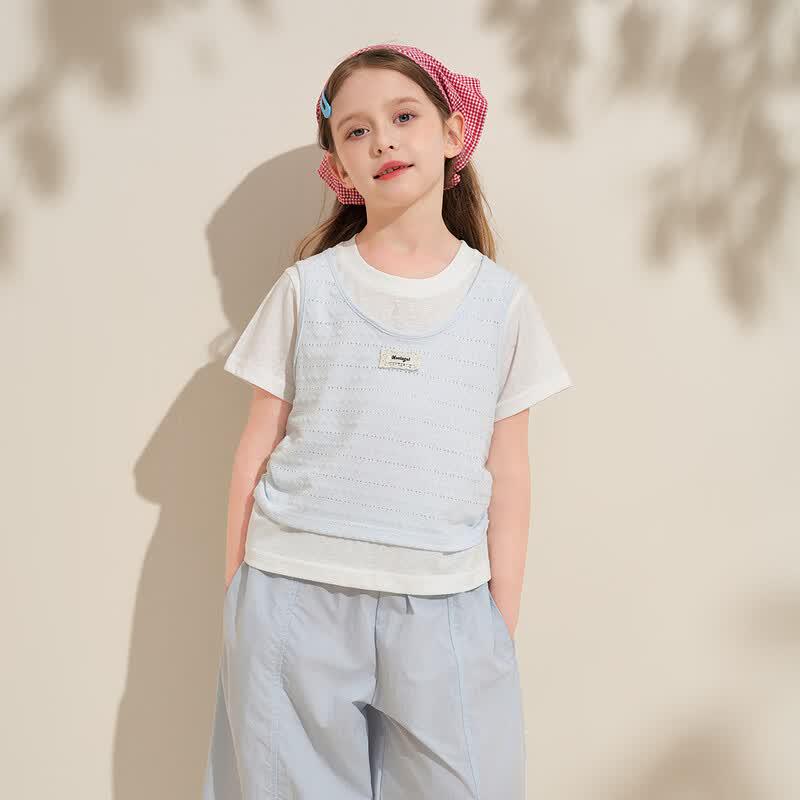 Girls Fake Two-Piece Short Sleeve T-Shirt 120