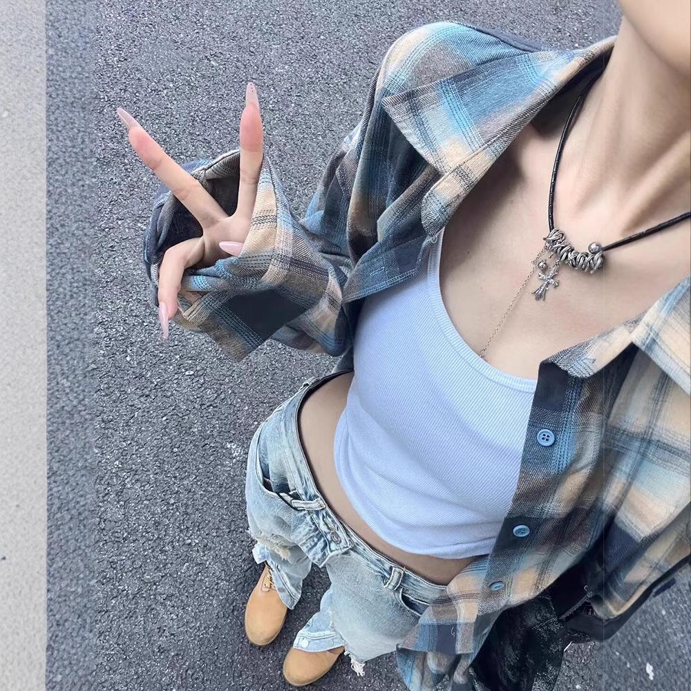 

Women s Lightweight French Plaid Shirt Jacket – Spring/Autumn, Sun-Protective, Versatile, Loose Fit. Extra Large