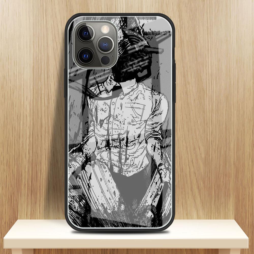 Chainsaw Man Cool Glass Case For Apple iPhone 14 13 Pro 11 12 7 8 Plus SE 2022 XR X XS Max 6 6S Tempered Phone Cover