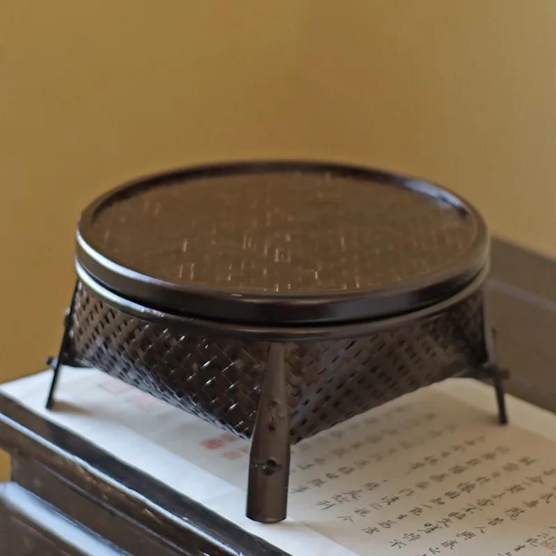Chinese Style Coffee Table and Thai Style Retro Kung Fu Tea Set with Bamboo Basket with Lid Round Coffee Table for Domestic Use