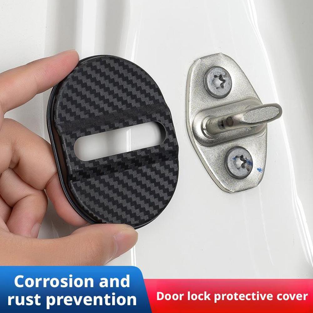 Universal Car Door Lock Protector 4 Pieces Self-Adhesive Auto Decorative Accessories Car Door Lock Rustproof Cover Interior Mirrors 6