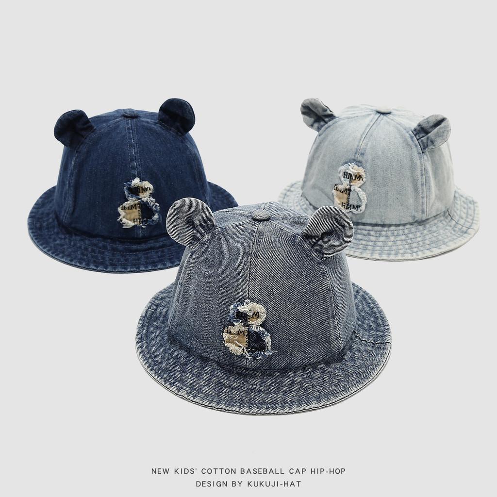 Cartoon Bear Denim Childrens Fisherman Cap With Windproof Design Perfect For Summer Outings