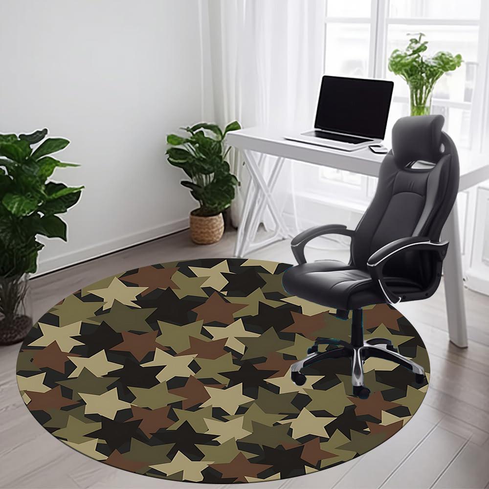 1PCCamouflage Stars Office Round Area Rug,  Mat Suitable For Office, Under Office Chairs Bedroom Living Room Home Decor, Room Deco