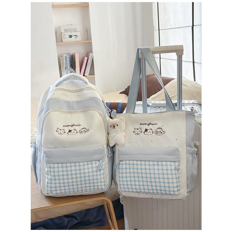 Lightweight and Large-capacity Backpack, New Japanese Ins, High-value, Fresh and Sweet Plaid, Junior High School Schoolbag.