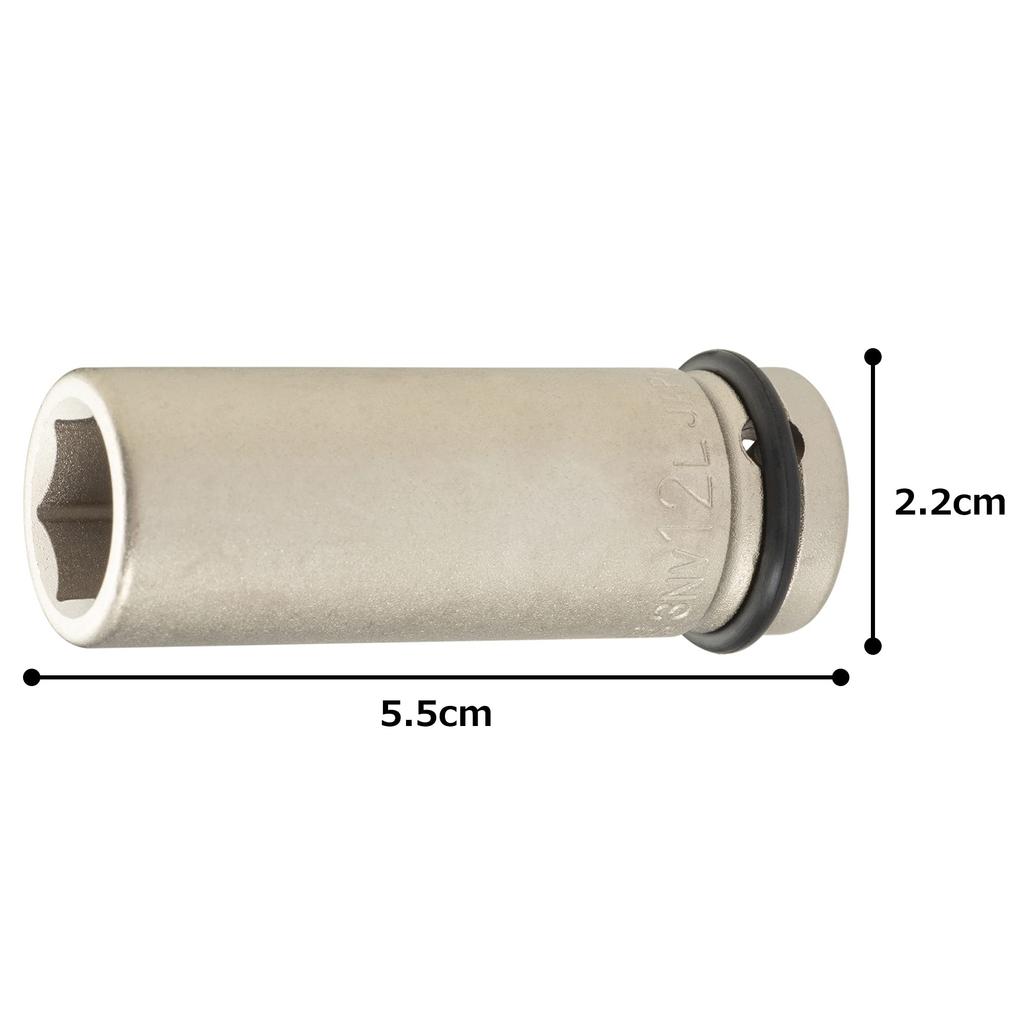 TONE Impact Long 12mm Hex Size HP3NV-12L Socket, 9.5mm (3/8") Drive,