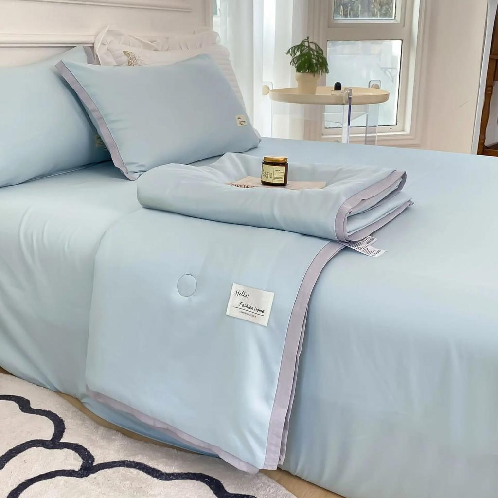 Sommer-Bettdeckenset, Heimtextilien, Sojafaser, dünne Steppdecke, Bettlaken, Kissenbezug, 4-teiliges Bettwäscheset, Queen-Size-Sommerdecke, waschbar