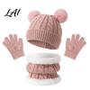 Five Finger Winter Gloves for Toddlers Kids Warm Knit Set Bear Ear Hat Fleece Lined Neck Gaiter & Weather Resistant Thermal Set Full Gloves,