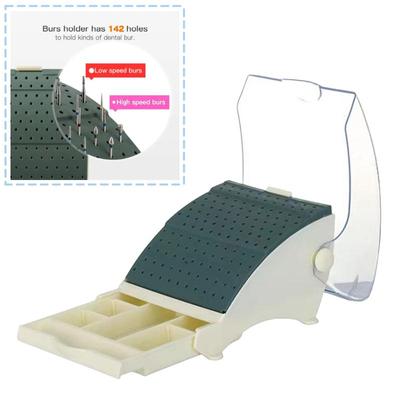 Caja Dental con Cajón 142 Orificios Caja de Desinfección para Fresas Dentales de Alta/Baja Velocidad Estuche Esterilizador Soporte de Fresas de Doble Capa