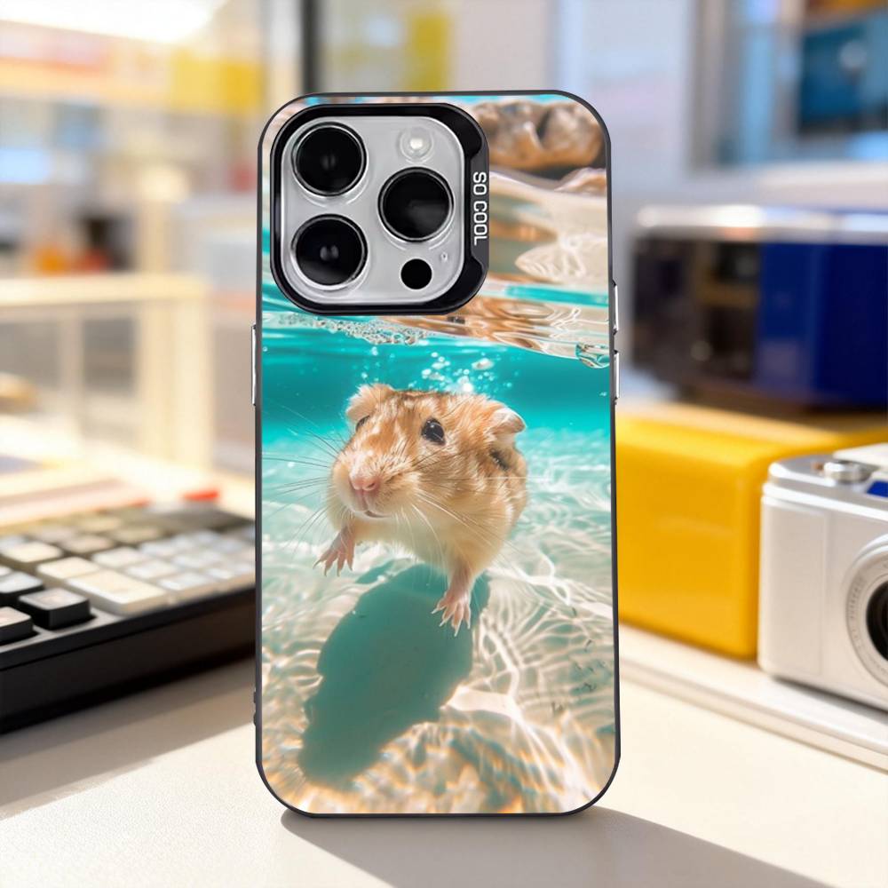 Animal Pet Hamster Cute Phone Case For iPhone 17,16,15,14,13,12,11,Pro,XS,Max,Plus,Mini,SE4,E Black Matte Shockproof Cover