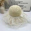 Lace Mesh Straw Hat Women's Spring and Summer Hollow Sun Hat Pearl Bow Eaves Vacation Photo Bucket Hat