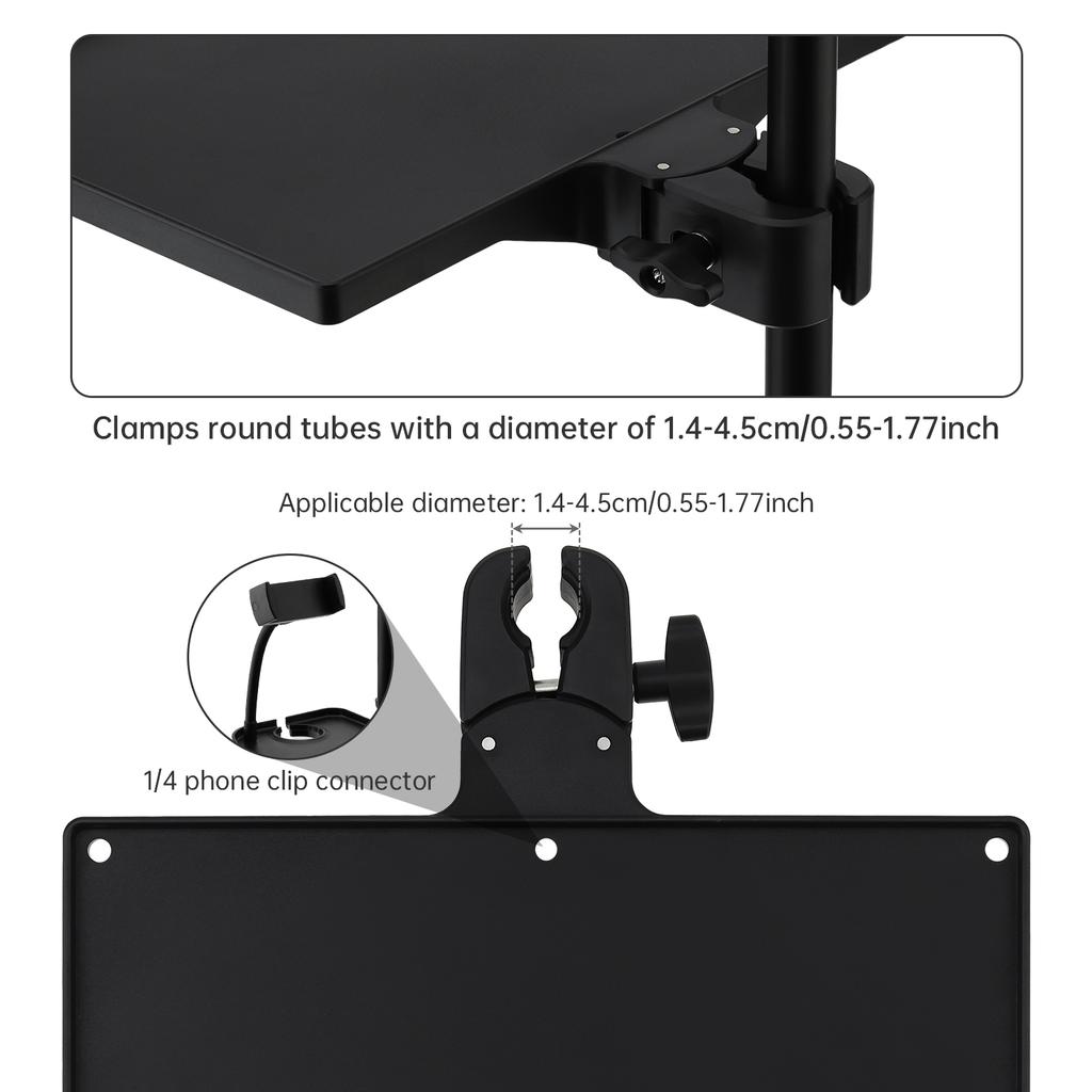 Black Plastic Mic Stand Clamp Tray Holder for Stage Live Streaming Concert Performance Clamp-on Rack Accessory