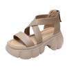 Popular Muffin Platform Cross Sandals Summer 2025 New Soft Leather Roman Beach Shoes Zipper Fashion Cool Boots