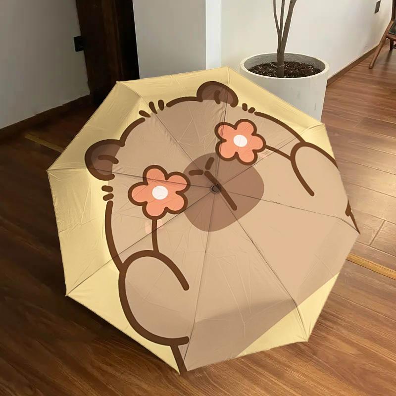 

1pc Cute Capybara Automatic Folding Umbrella, Portable Collapsible Design, 8-Rib Iron Frame, All-Season Casual Outdoor Accessory yy250905079