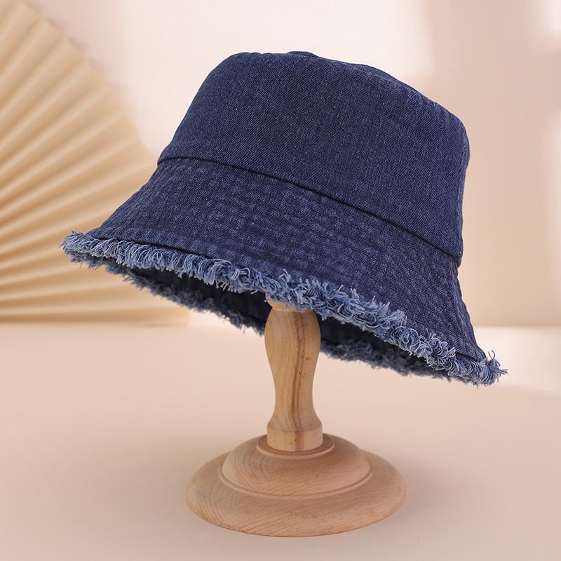 New Japanese-style washed denim solid color fringed fisherman's hat, fashionable, casual and versatile basin hat