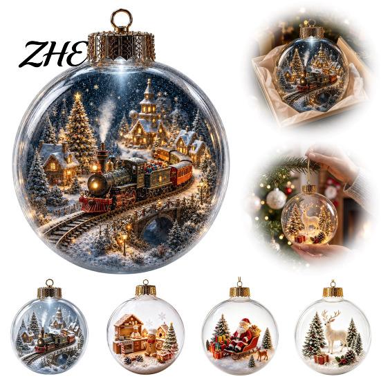 Indoor Party Ambient Lights Light Up Christmas Scene Ball Ornament with Warm LED Glowing Holiday Story for Clear Acrylic Hanging Balls Tree Decor and