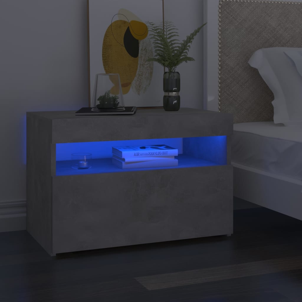 Nightstands with LED Lights 2 Pcs Concrete Grey 60 X 35 X 40 Cm