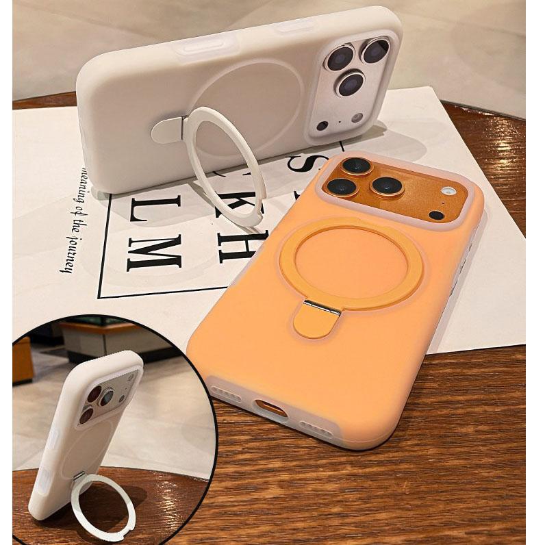 for Liquid Silicone Bracket Case for For Iphone 16 17 Pro Max 1 14 13 Candy Color Magnetic Holder Stand Soft Matte Cover