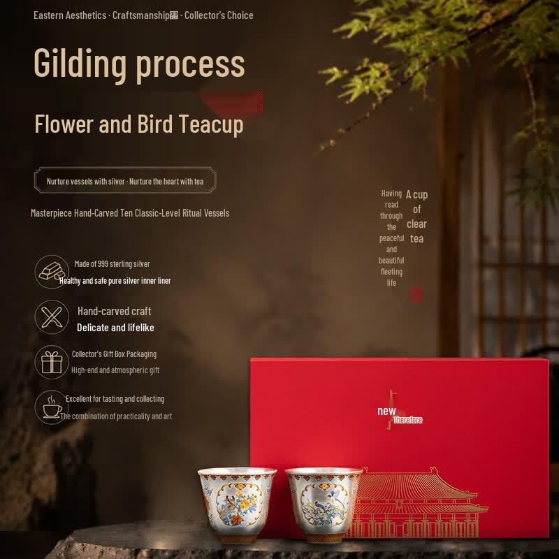 Gong Li Forbidden City Gilded Silver Flower & Bird Tea Set