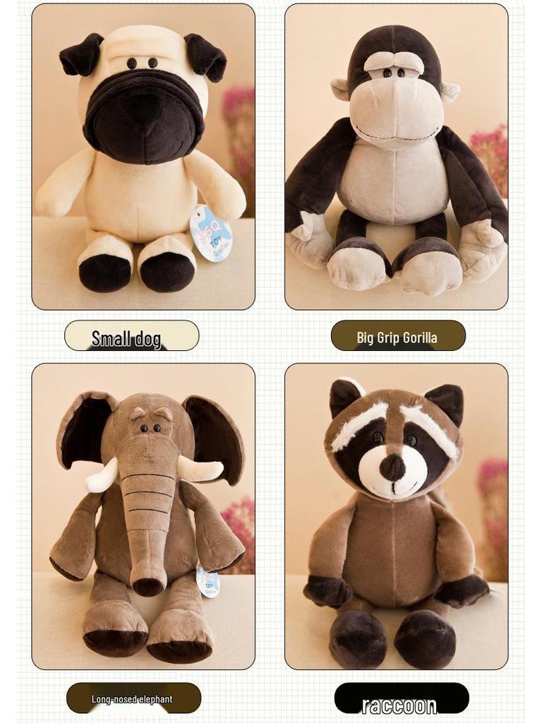 8" Cartoon Forest Animal Plush Toys: Elephant, Lion, Fox, Raccoon - Small Custom Cloth Dolls