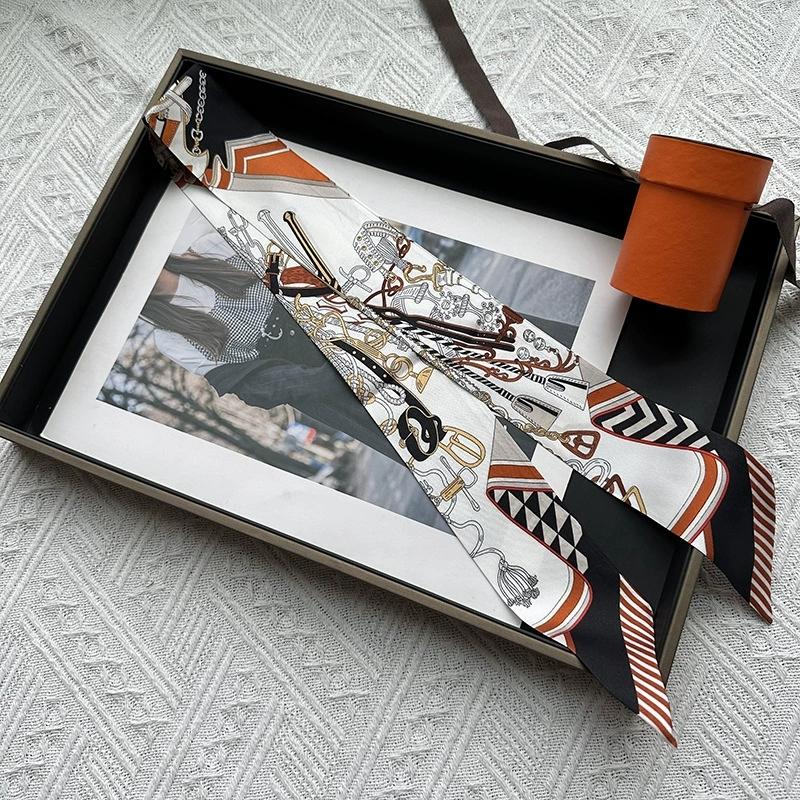86*5CM Long  New Design 100% Silk Scarf Women Sweet Hair Tie Skinny Bag Scarves Neckerchief