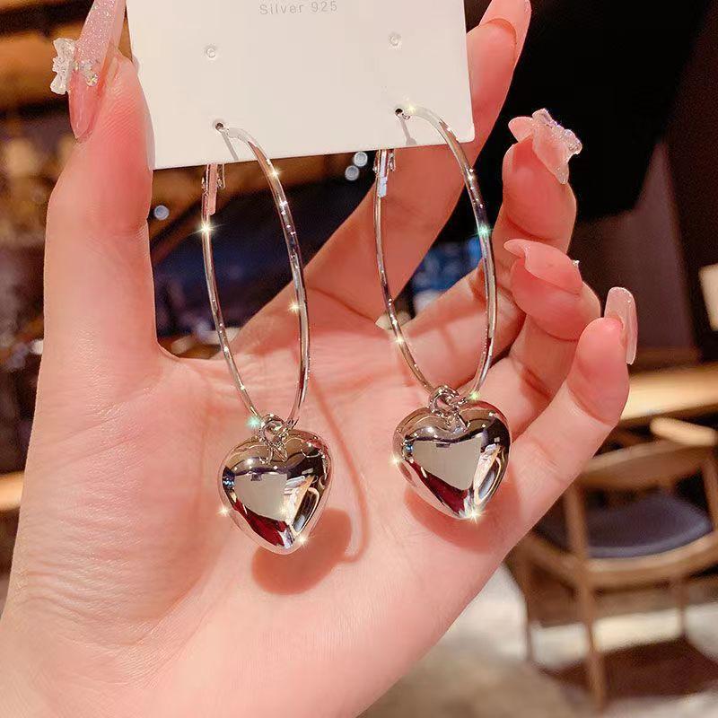 Versatile face thin love big earrings female Korean ins tide niche fashion high sense small love earrings