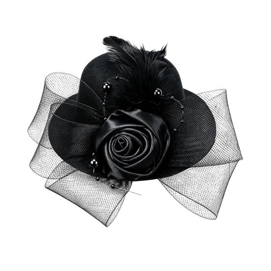 Retro Pillbox Hat Elegant Rose Hat with Feathers Mesh Bow 20s 50s Pillbox Hat for Kids Girls Stage Performances Theme Party Photo Props