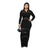 TW823 European and American Women's High-End Mesh Splicing Slim-Fit Waist-Cinched Long Dress for Autumn and Winter