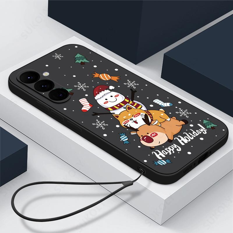 

Мягкий рождественский чехол для телефона Samsung S24 S23 S22 S21 Plus Note 20 Ultra A54 A34 A13 A71 S10 Силиконовый противоударный чехол из ТПУ с Санта-Клаусом с веревкой Samsung A73 5G прохладный черный