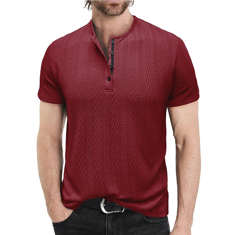 Mens Summer Short Sleeve Knitted Henley Shirt Striped Casual Tee