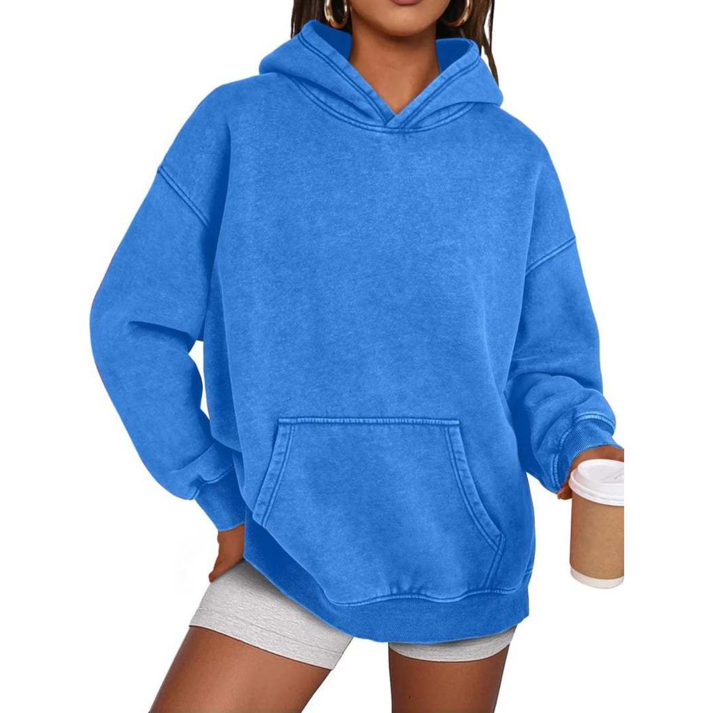 Unisex Hooded Long Sleeve Loose Fit Pullover Hoodie Washed Vintage Sweatshirt