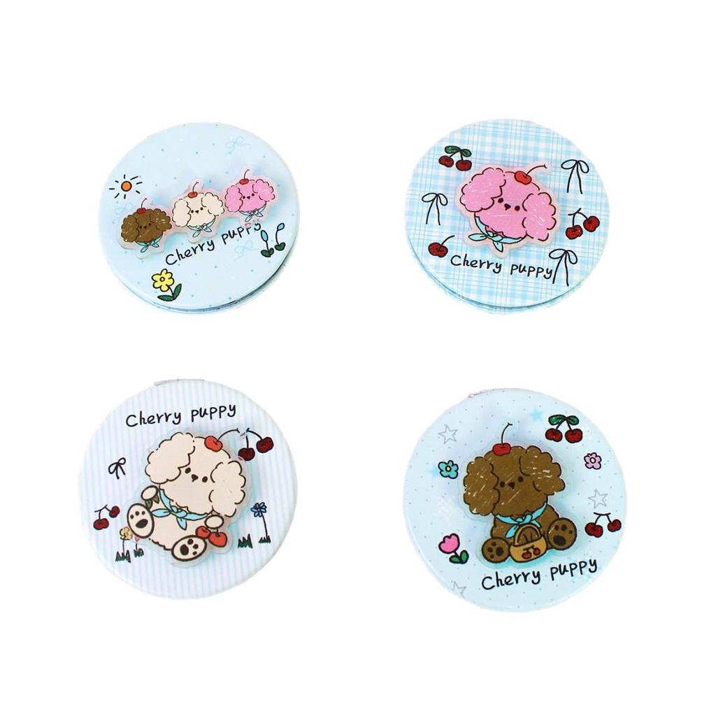 Cherry Dog Cartoon Folding Double-Sided Mini Makeup Mirror - Portable and Perfect for Touch-Ups