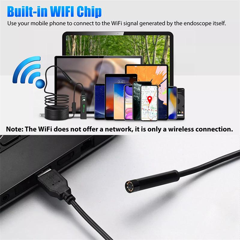Wireless Endoscope Wifi Borescope Inspection Camera 1200P Hd Ip68 Waterproof Snake Camera With 8 Led For Android Ios Tablet Pc
