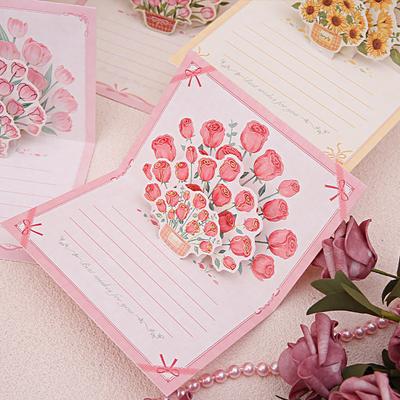 Carte de Vœux Pop-Up 3D Carte Bouquet de Fleurs Fait Main Rose Tournesol Tulipe Cadeau