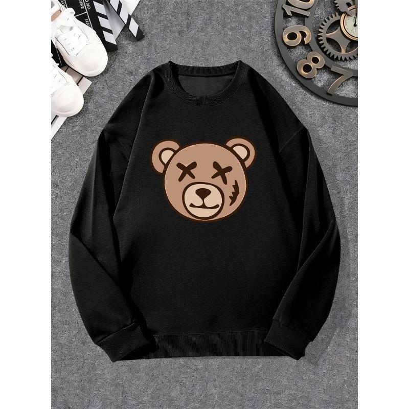 Casual Round-Neck Sweatshirt For Men With Scars Bear Design.