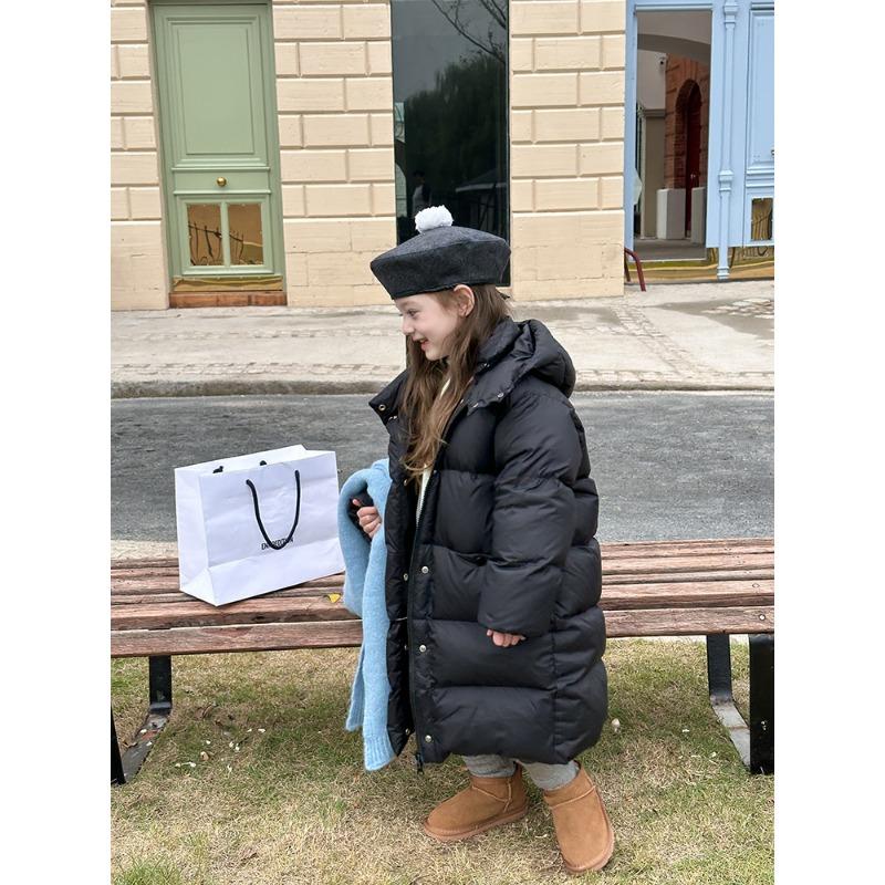Kids Casual Korean Style Loose Thick Mid Length Hooded Warm White Duck Down Jacket