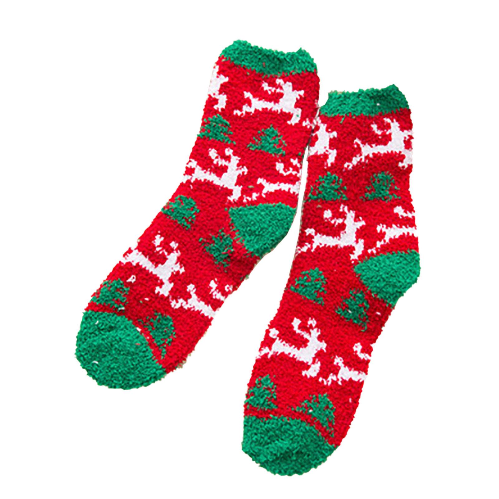 

(SU)1 пара рождественских носков для взрослых, женские теплые коралловые плюшевые носки средней длины, чулки One size