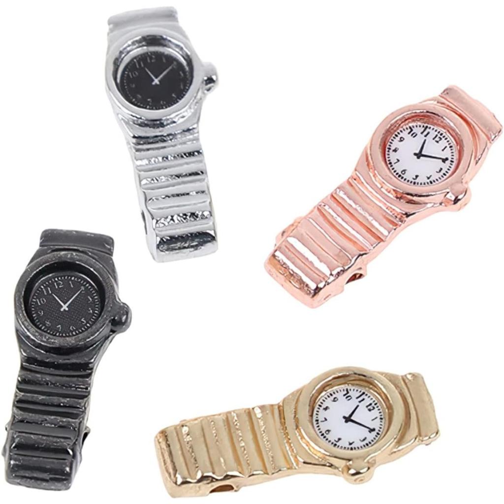 4 Pieces Micro Toy Christmas Decor Baby Doll Playset Furniture Accessories Mini Furniture Watch Toy Miniature Watches Mini Dolly Watches Pocket Watch