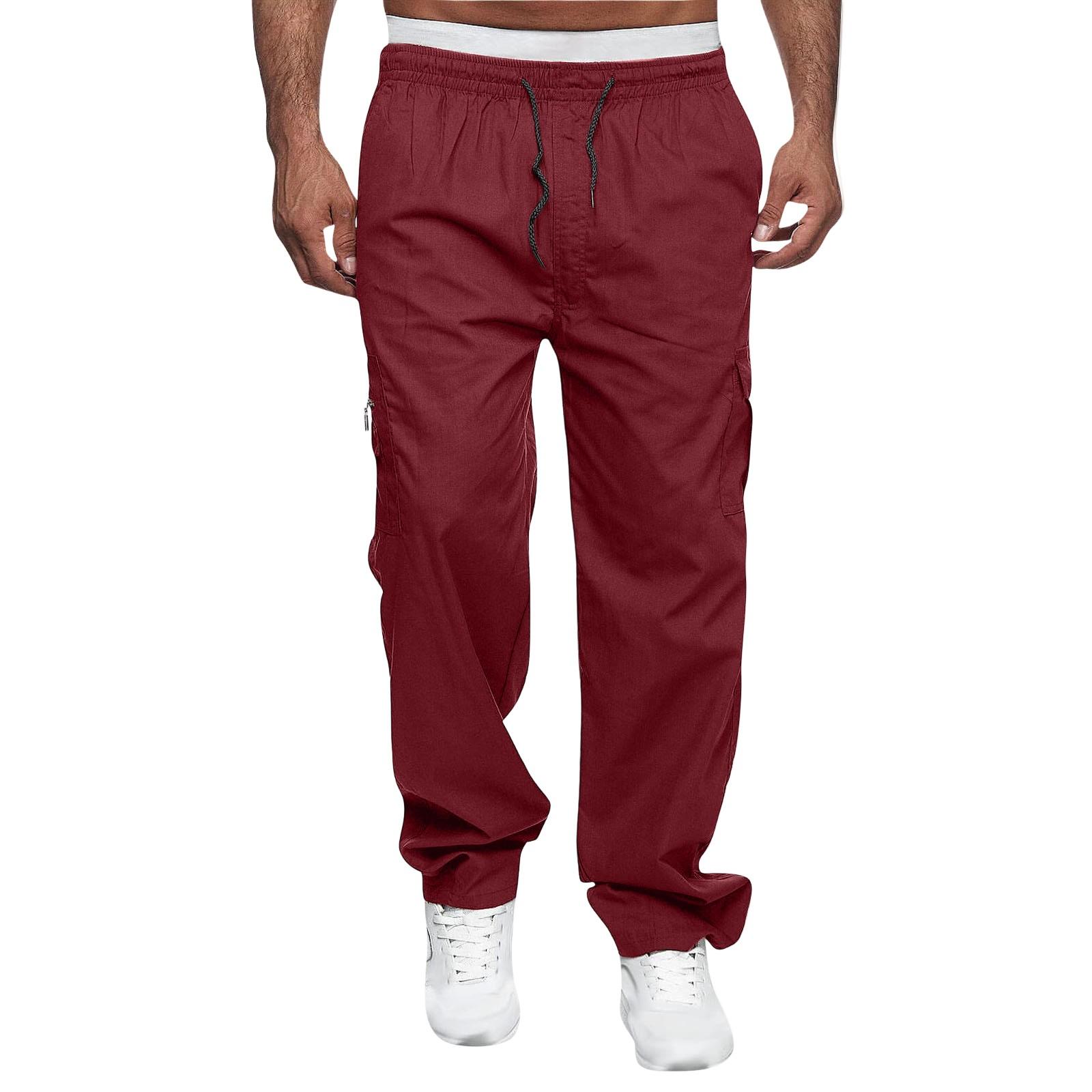 

Чоловічі повсякденні штани з декількома кишенями, вільні прямі штани робочого одягу, штани для активного відпочинку, штани для фітнесу XXXXL винний