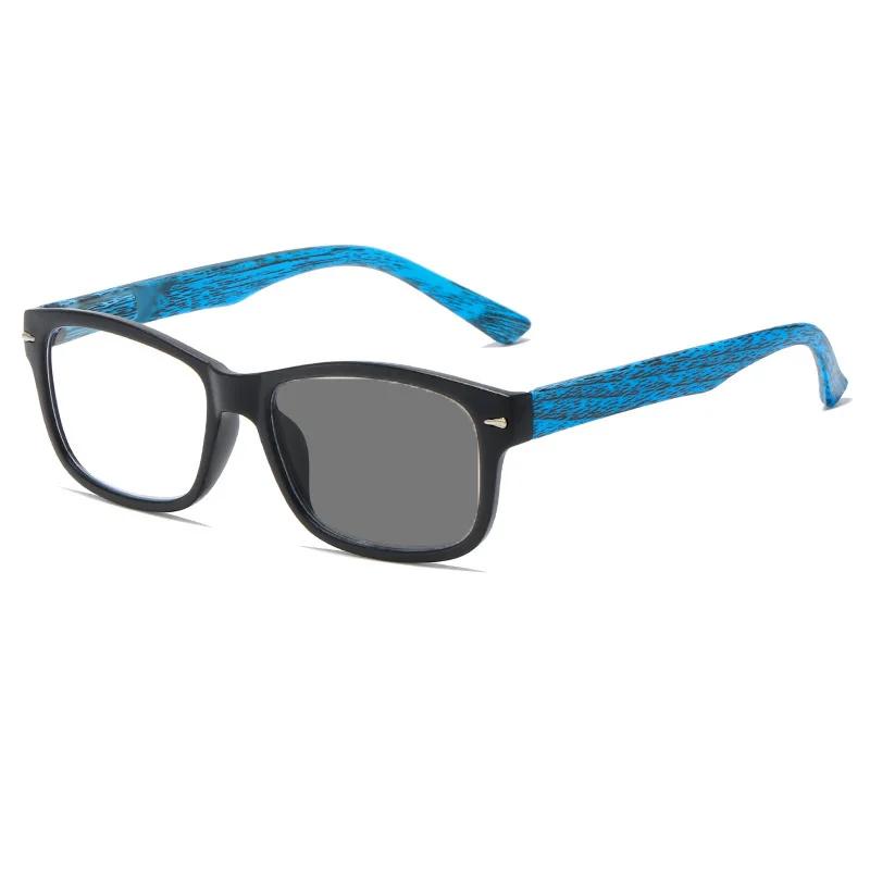 

2026 New Fashionable Personalized HD Photochromic Women s Reading Glasses Retro Neutral Wood Grain Leg Anti Blue Light Glasses 0 синий