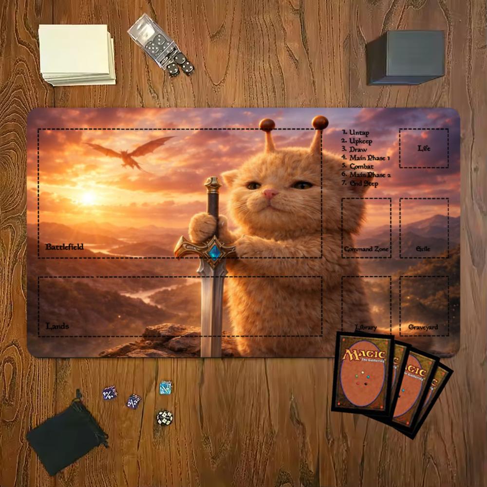 Magical Alien Cat Warriors Mouse Pad Playmat 24X14 Mtg Tcg Office Desk Mat For Work Game Pc Laptop Rug Carpet Mousepad