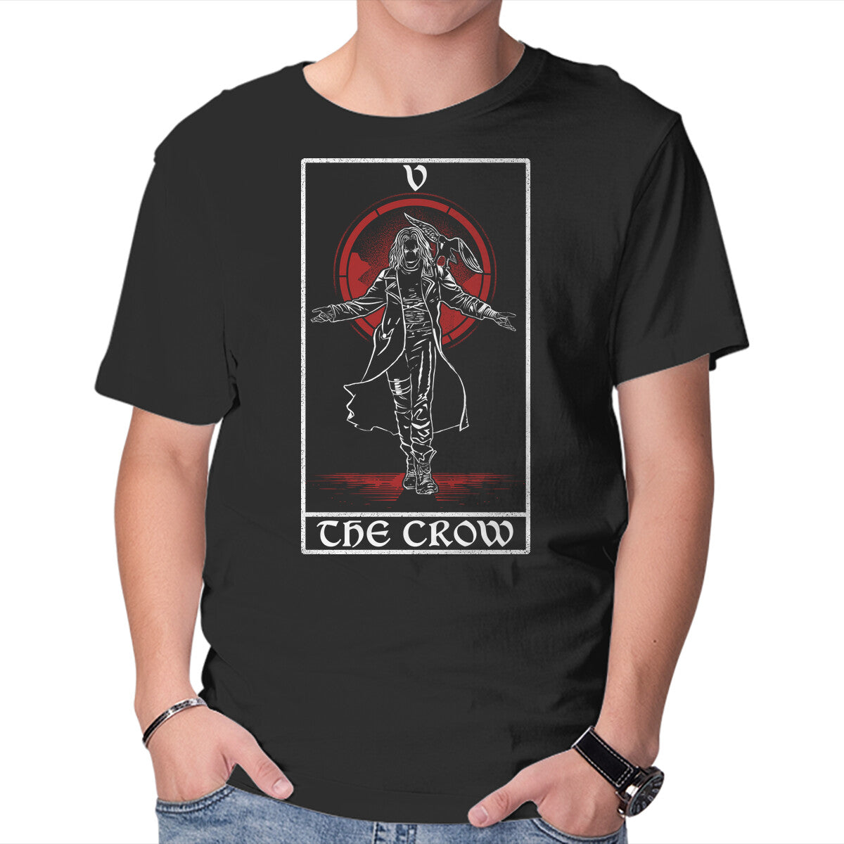 Unisex Crew Neck T-Shirt The Crow Tarot Card Graphic Short Sleeve Casual Tee XXXL
