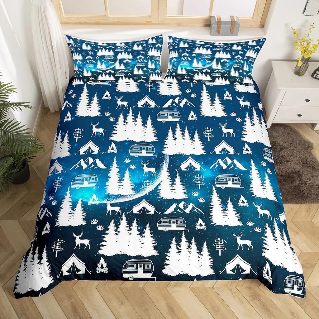 Teal Deer Duvet Cover Set Deer Antlers Bedding Sets Butterfly Safari Animals Comforter Cover Elk Wildlife Christmas Quilt Cover
