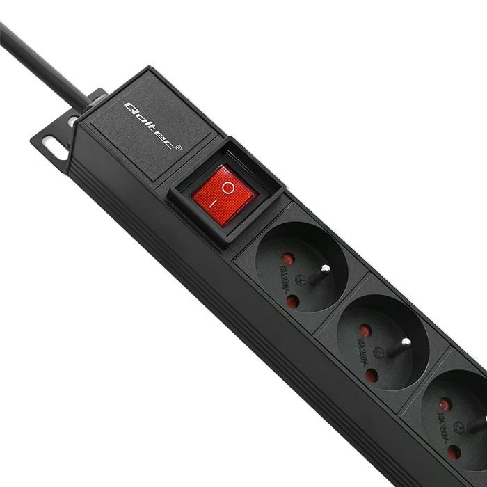 Qoltec Aluminum PDU Power Strip for 10'' RACK | 1U | 16A | 4xFRENCH | 1.8m
