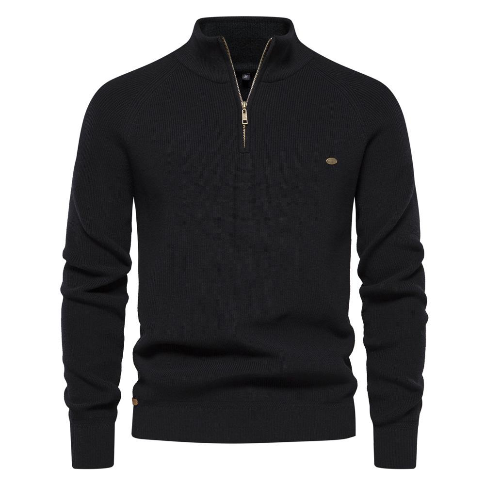 Pull Polyvalent pour Homme à Fermeture Éclair et Col Montant - Couleur Unie - Tendance Automne/Hiver à Manches Longues Style Européen