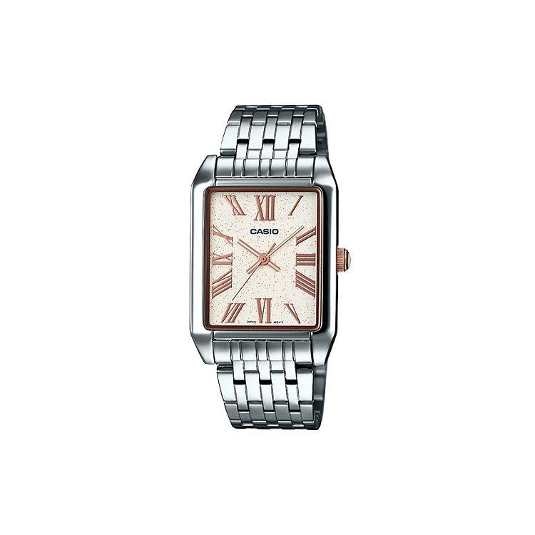 Casio Standard Series Waterproof Rectangular Watch Quartz Movement Stainless Steel Strap Men watches White MTP-TW101D-7AVDF Silver Strap
