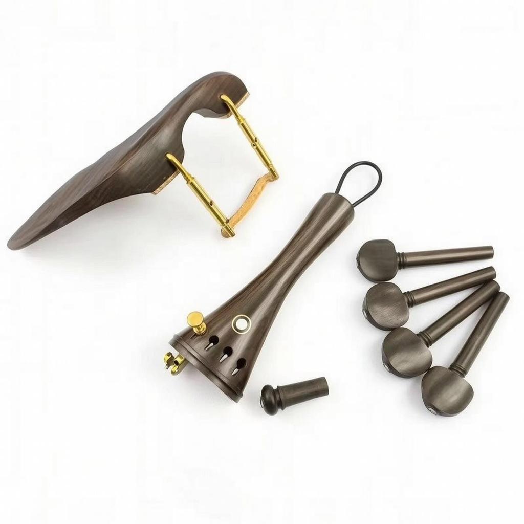 Chinrest with Tailpiece and Pegs Wooden Violin Fittings Set Carved Parts Kit Chin Rest